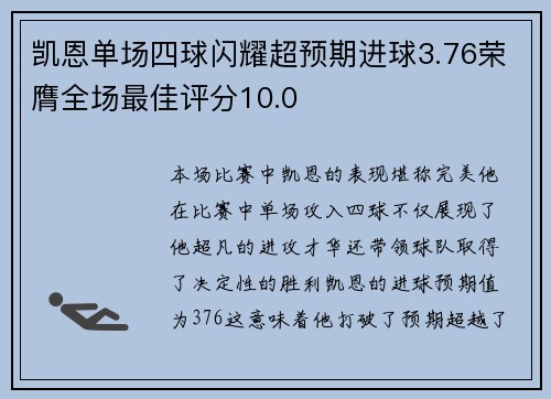 凯恩单场四球闪耀超预期进球3.76荣膺全场最佳评分10.0